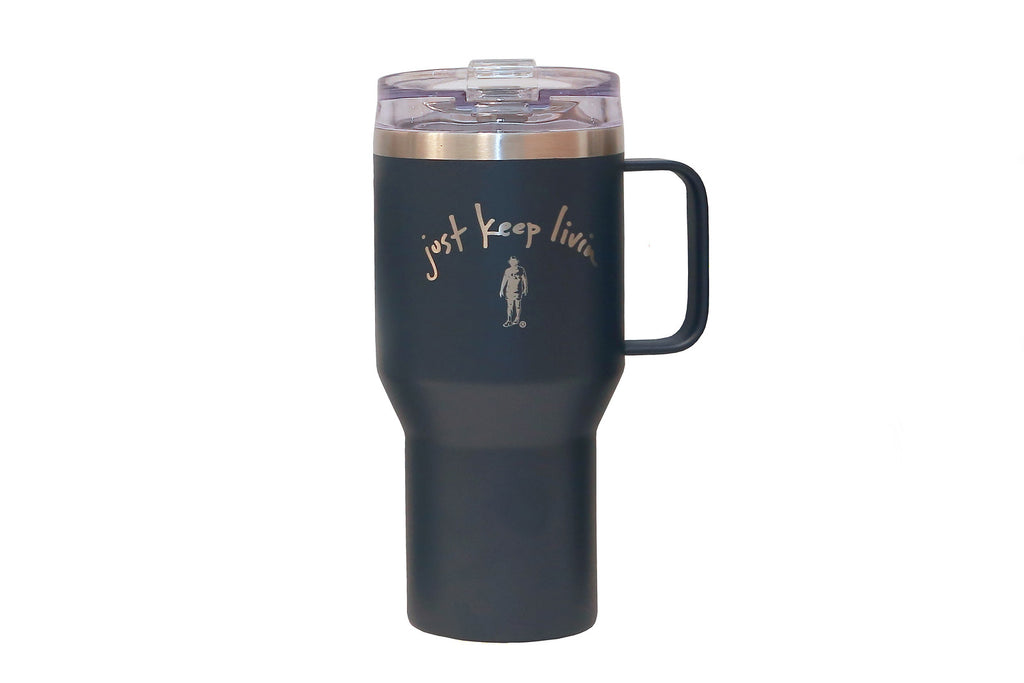 Dark Blue tumbler with handle. 